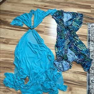 Blue and Green Leaf Print bathsuit cover ups